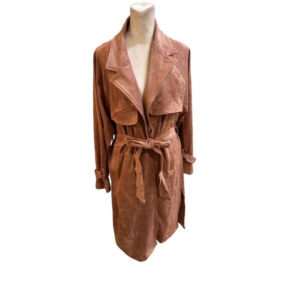 OAT New York Women's Pink Faux Suede Trench Coat Size S Long Sleeve NWT - Picture 4 of 13